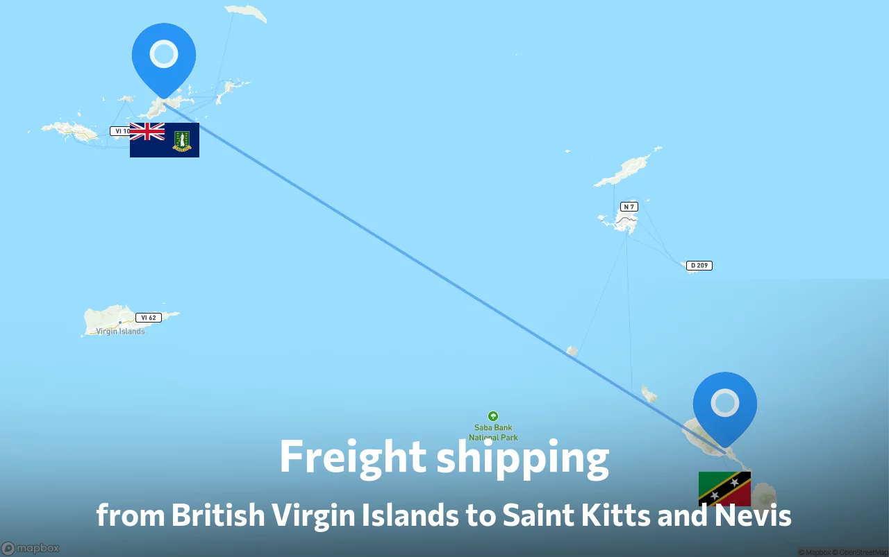 Shipping route from British Virgin Islands to Saint Kitts and Nevis