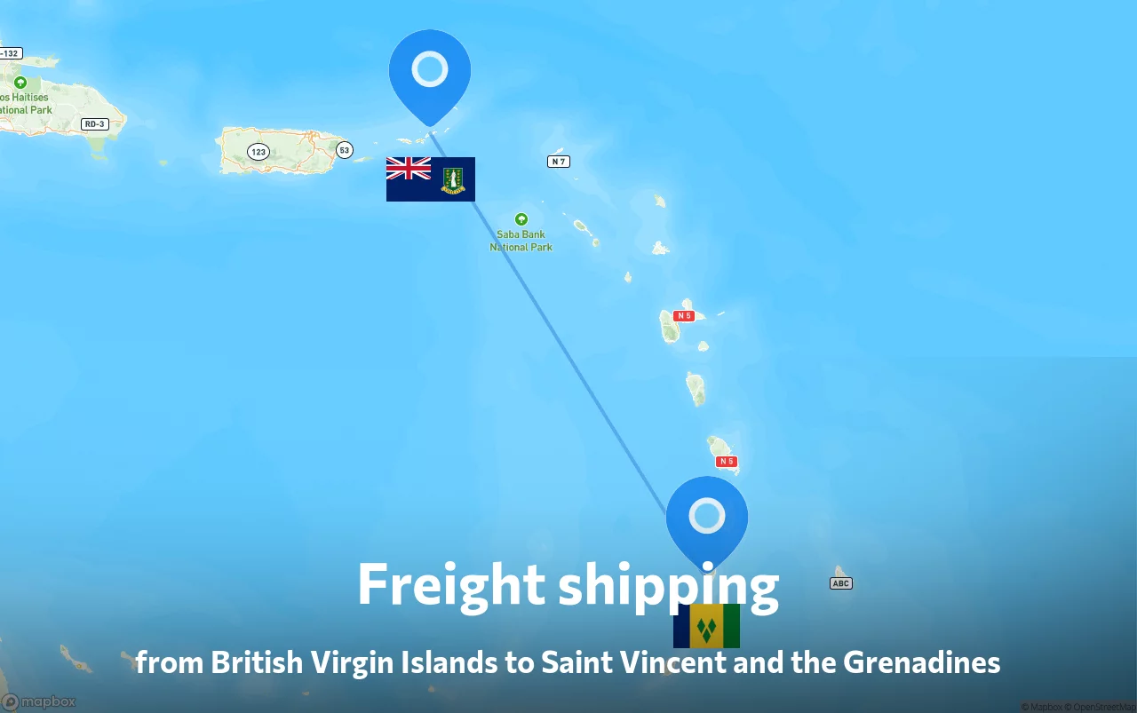 Shipping route from British Virgin Islands to Saint Vincent and the Grenadines