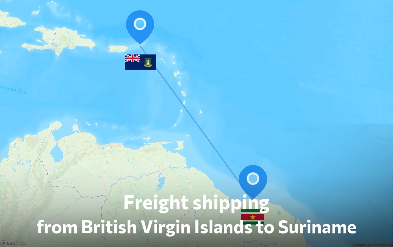 Shipping route from British Virgin Islands to Suriname