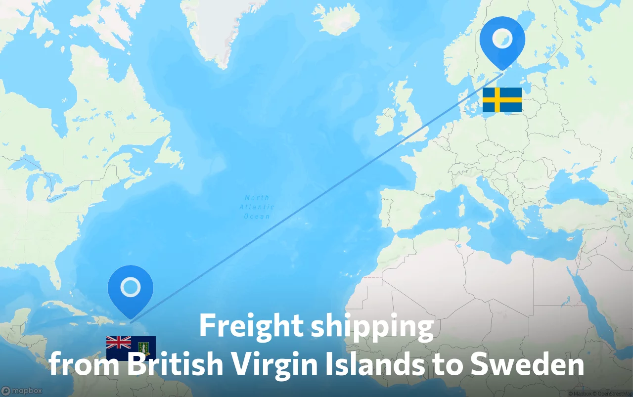 Shipping route from British Virgin Islands to Sweden