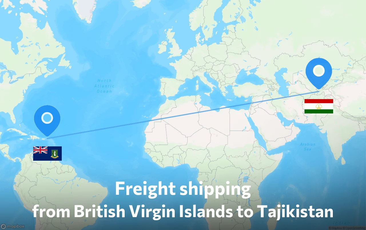 Shipping route from British Virgin Islands to Tajikistan