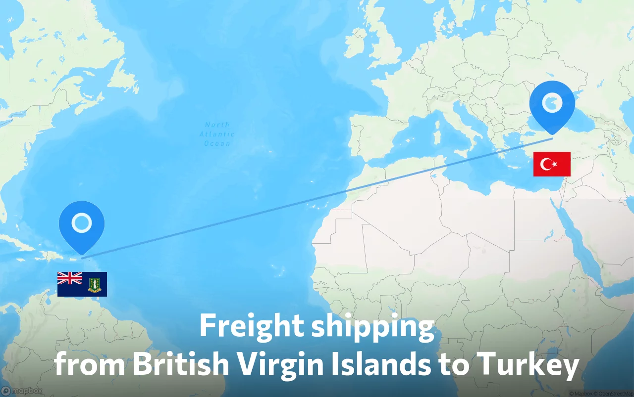 Shipping route from British Virgin Islands to Turkey