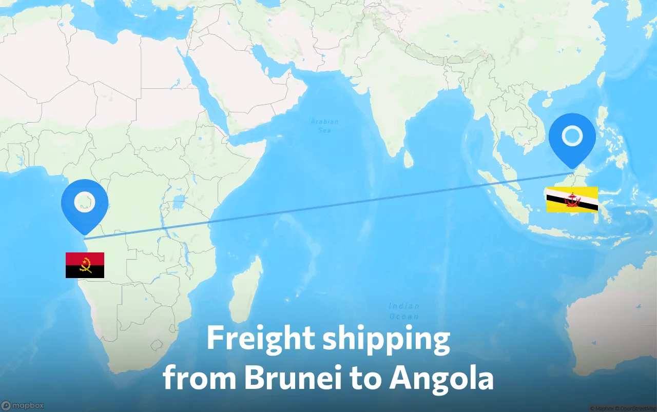 Shipping route from Brunei to Angola