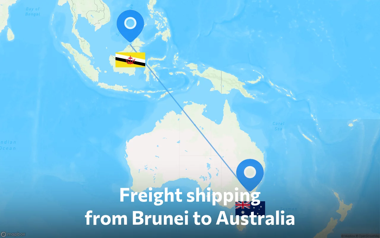 Shipping route from Brunei to Australia
