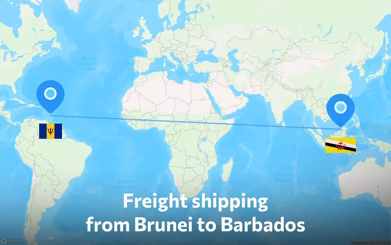 Shipping route from Brunei to Barbados