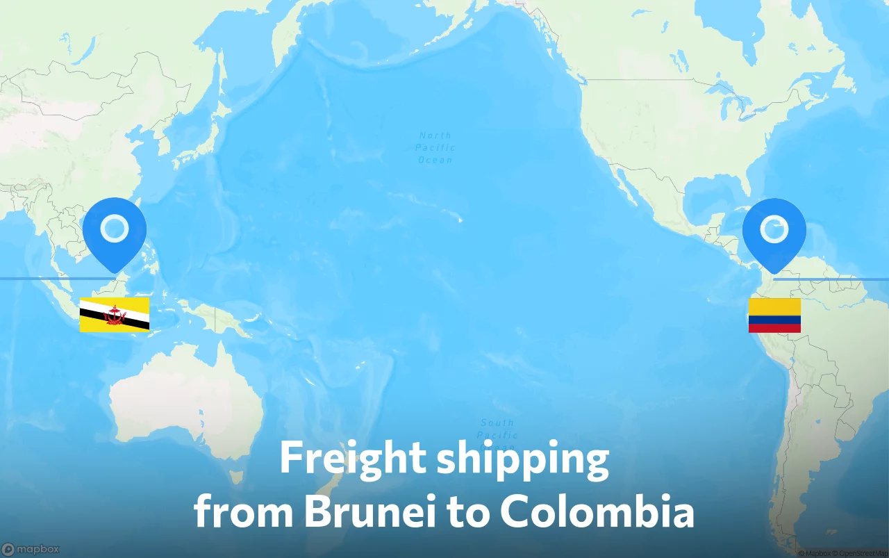 Shipping route from Brunei to Colombia