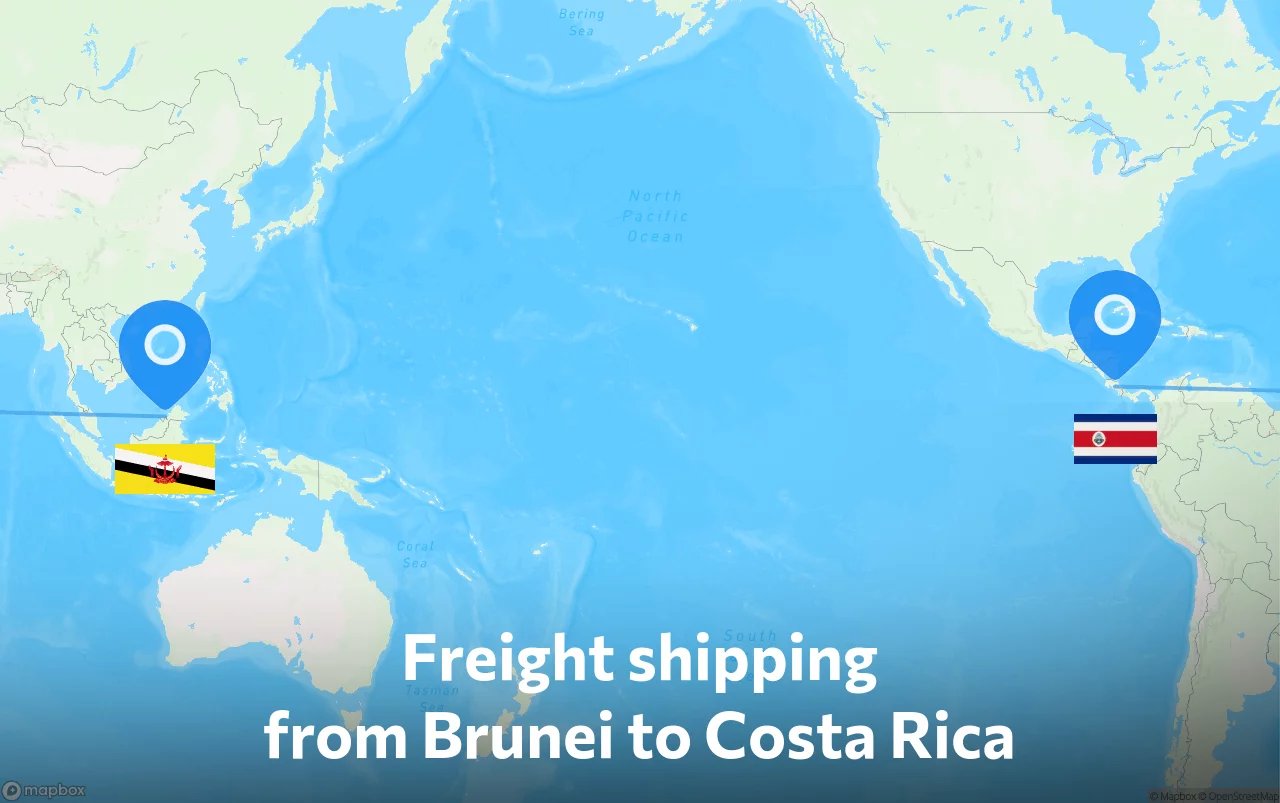 Shipping route from Brunei to Costa Rica