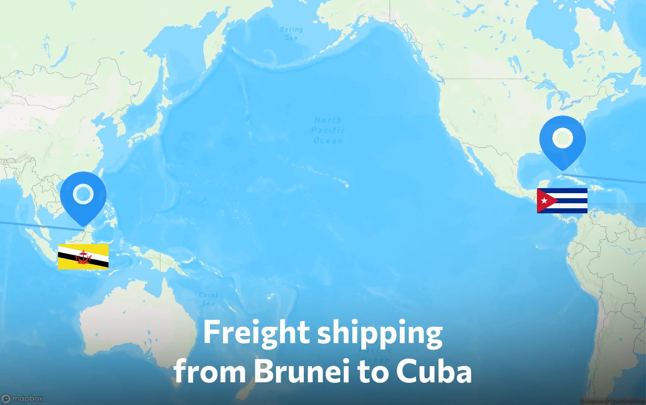 Shipping route from Brunei to Cuba