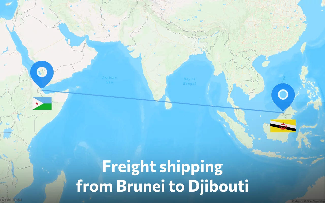 Shipping route from Brunei to Djibouti