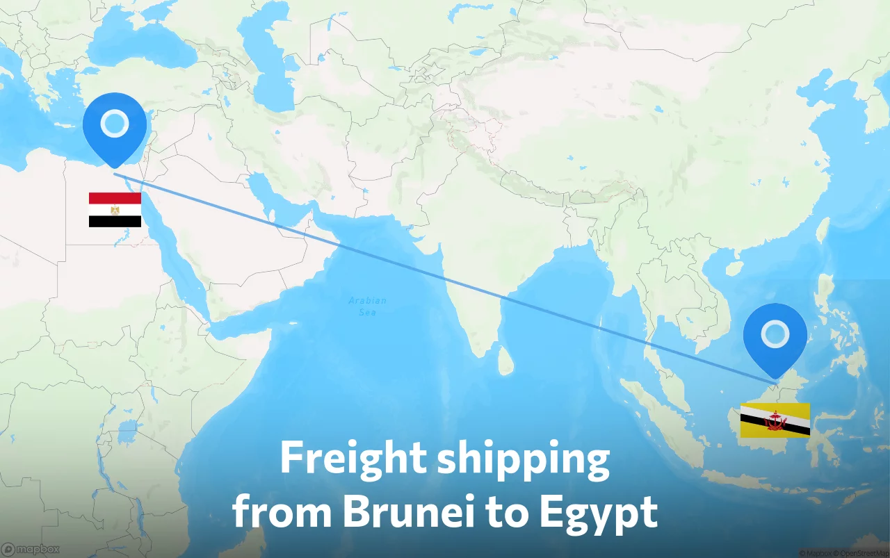 Shipping route from Brunei to Egypt