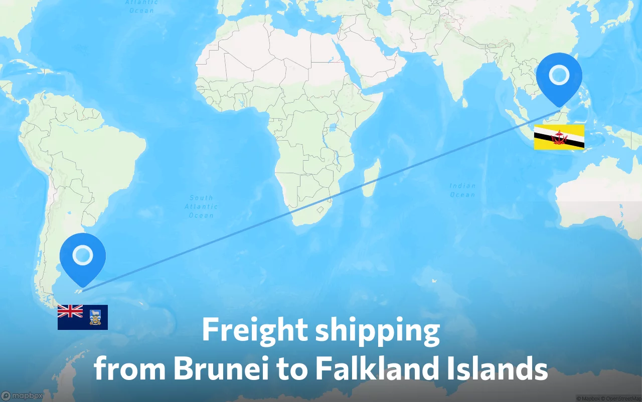 Shipping route from Brunei to Falkland Islands