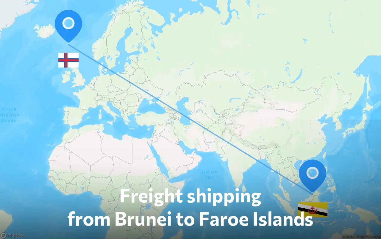 Shipping route from Brunei to Faroe Islands