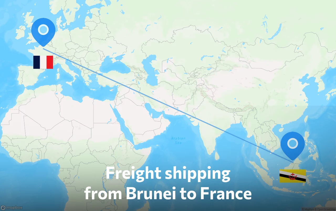 Shipping route from Brunei to France