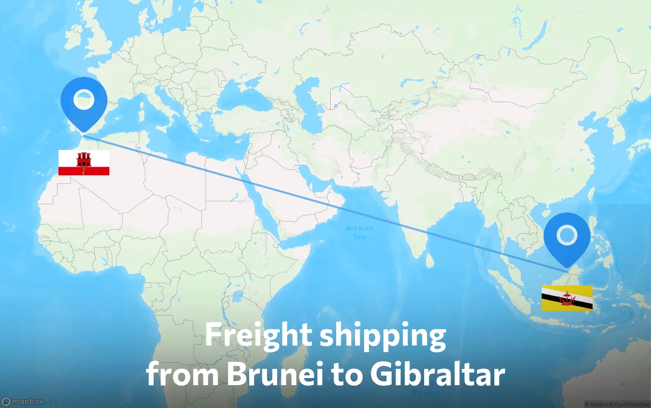 Shipping route from Brunei to Gibraltar