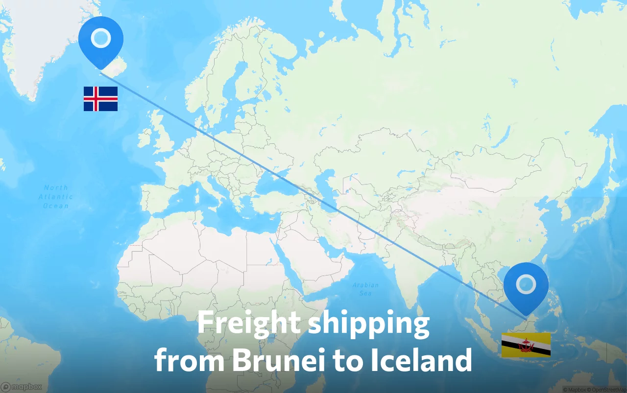 Shipping route from Brunei to Iceland