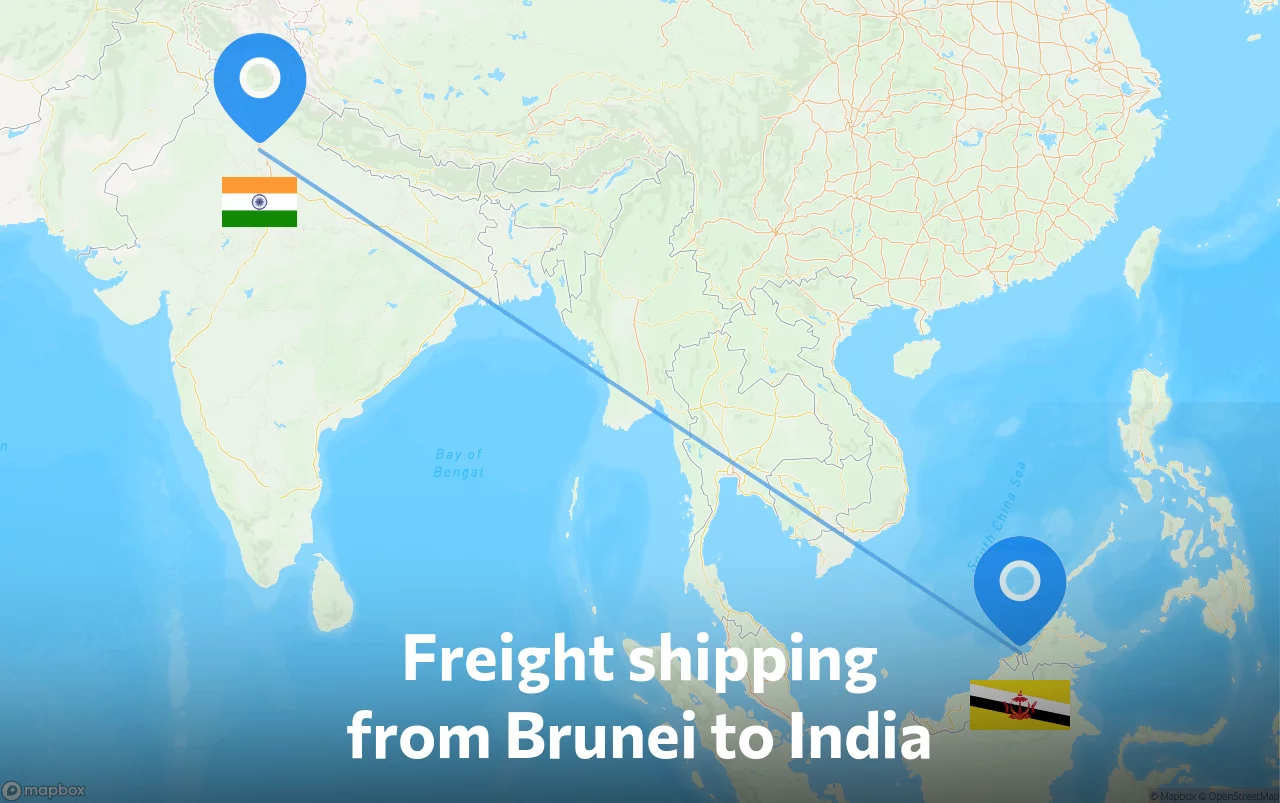 Shipping route from Brunei to India