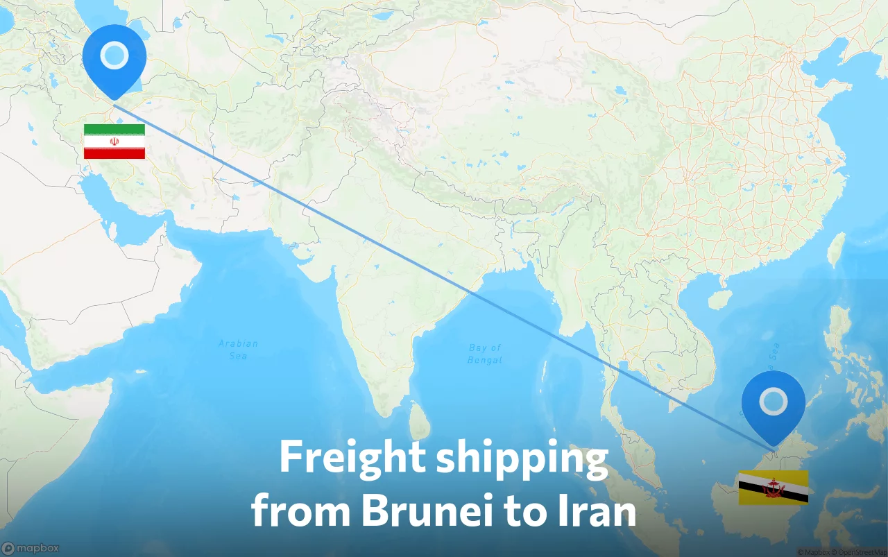 Shipping route from Brunei to Iran