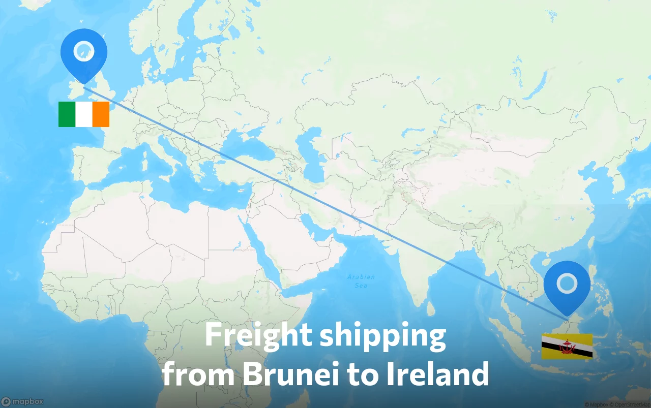 Shipping route from Brunei to Ireland