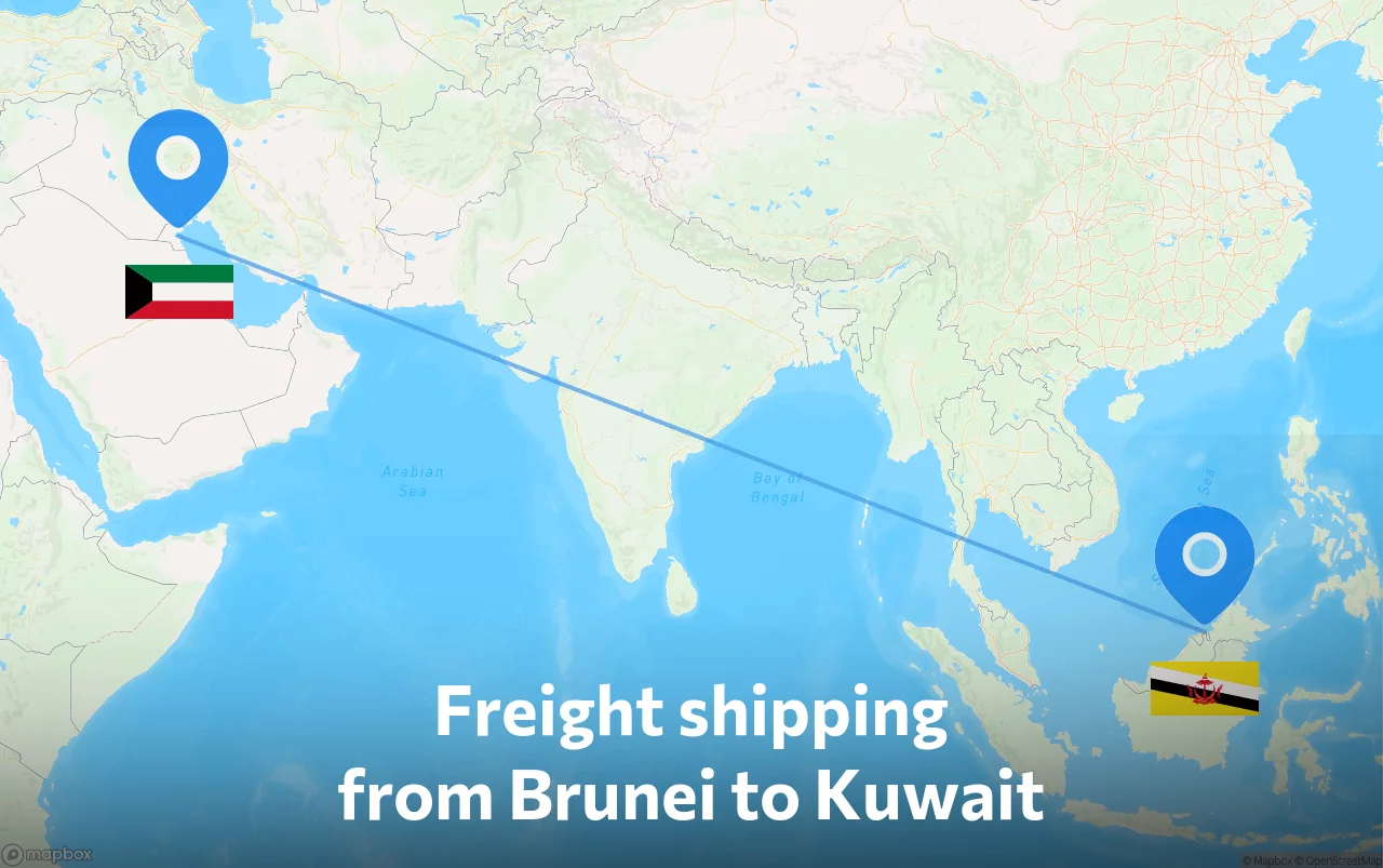 Shipping route from Brunei to Kuwait