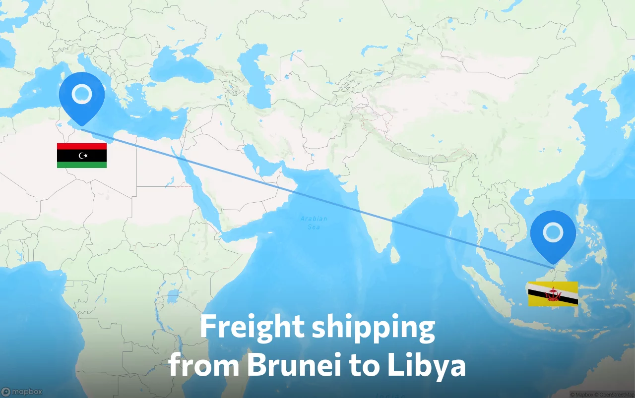 Shipping route from Brunei to Libya