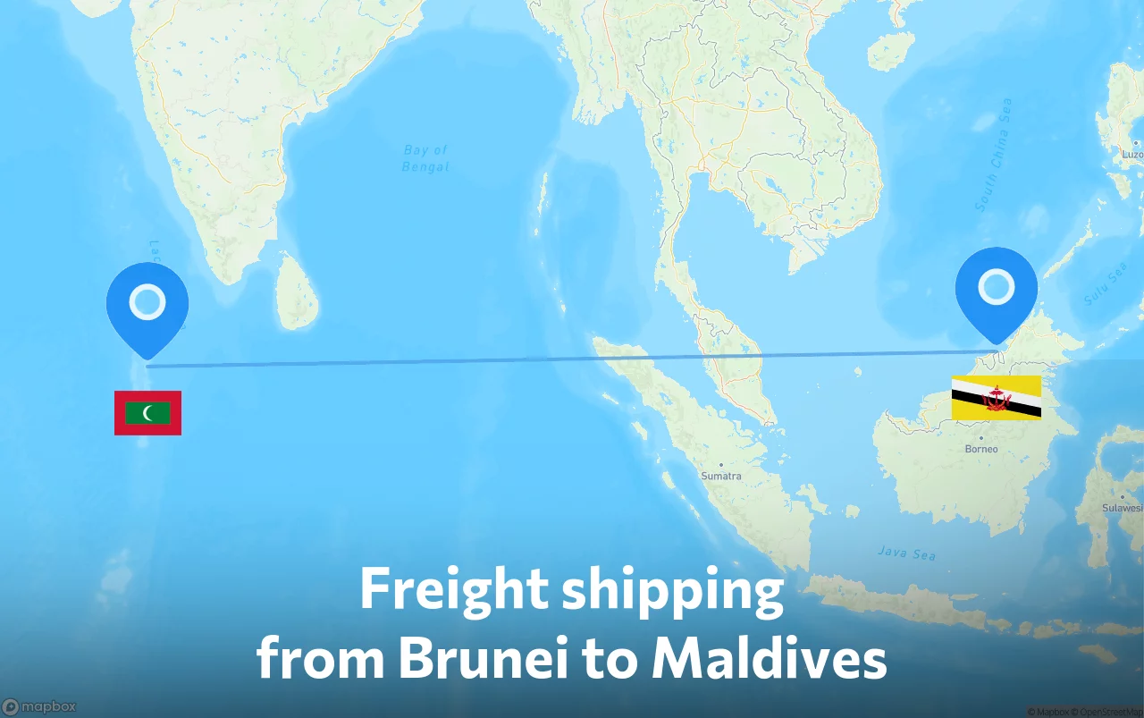 Shipping route from Brunei to Maldives