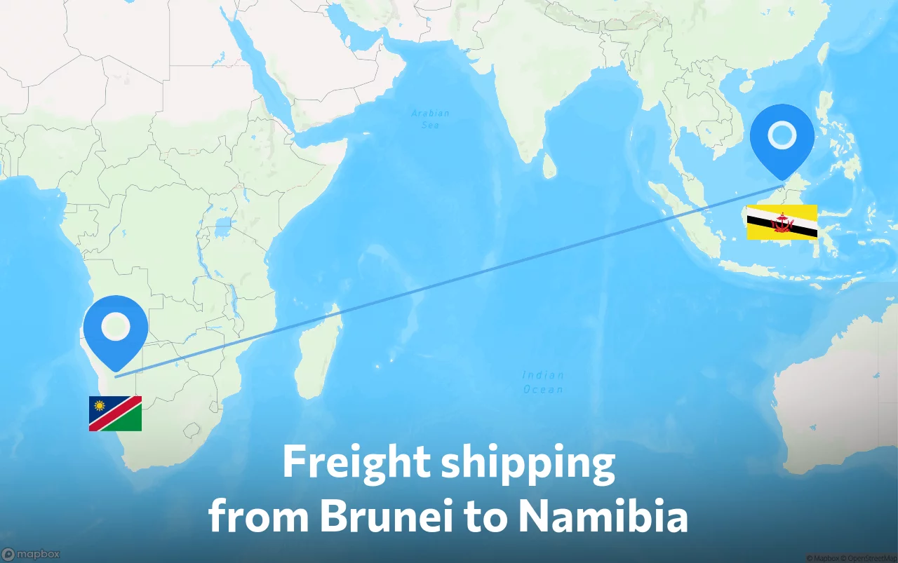 Shipping route from Brunei to Namibia