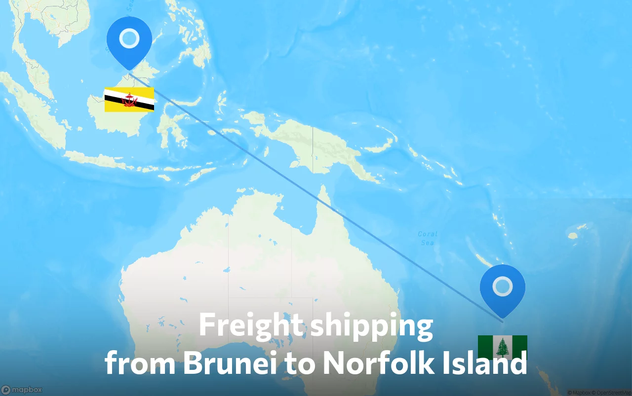 Shipping route from Brunei to Norfolk Island