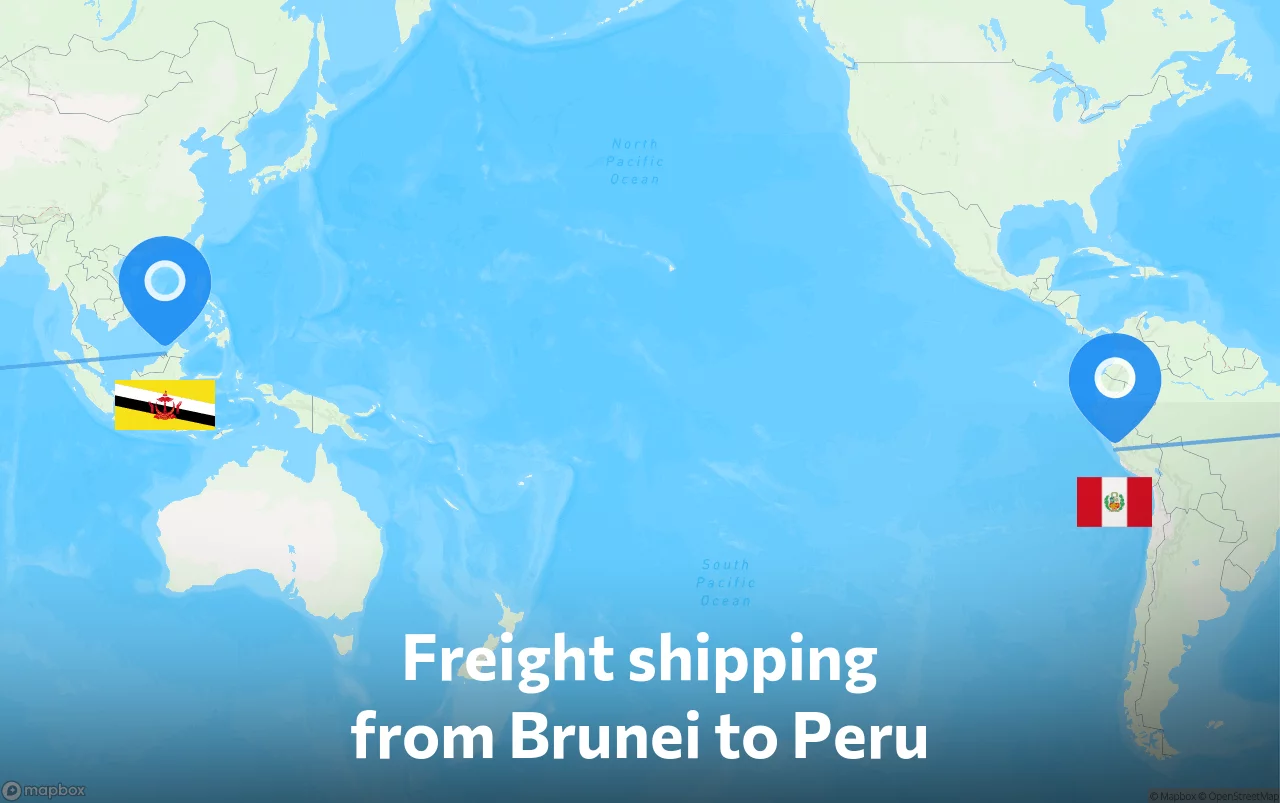 Shipping route from Brunei to Peru