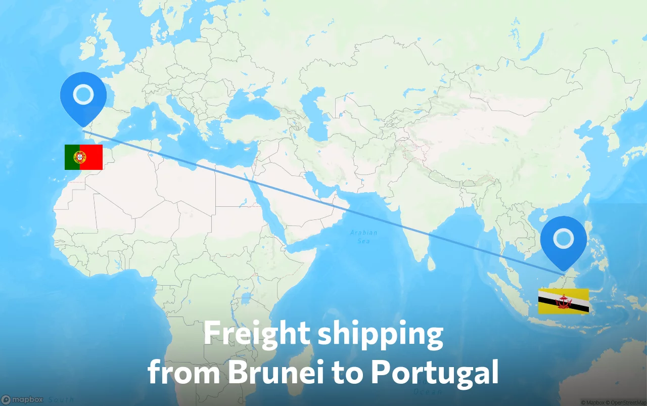 Shipping route from Brunei to Portugal