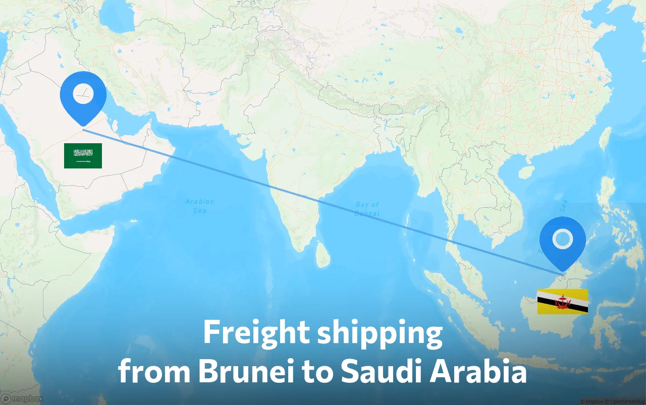 Shipping route from Brunei to Saudi Arabia