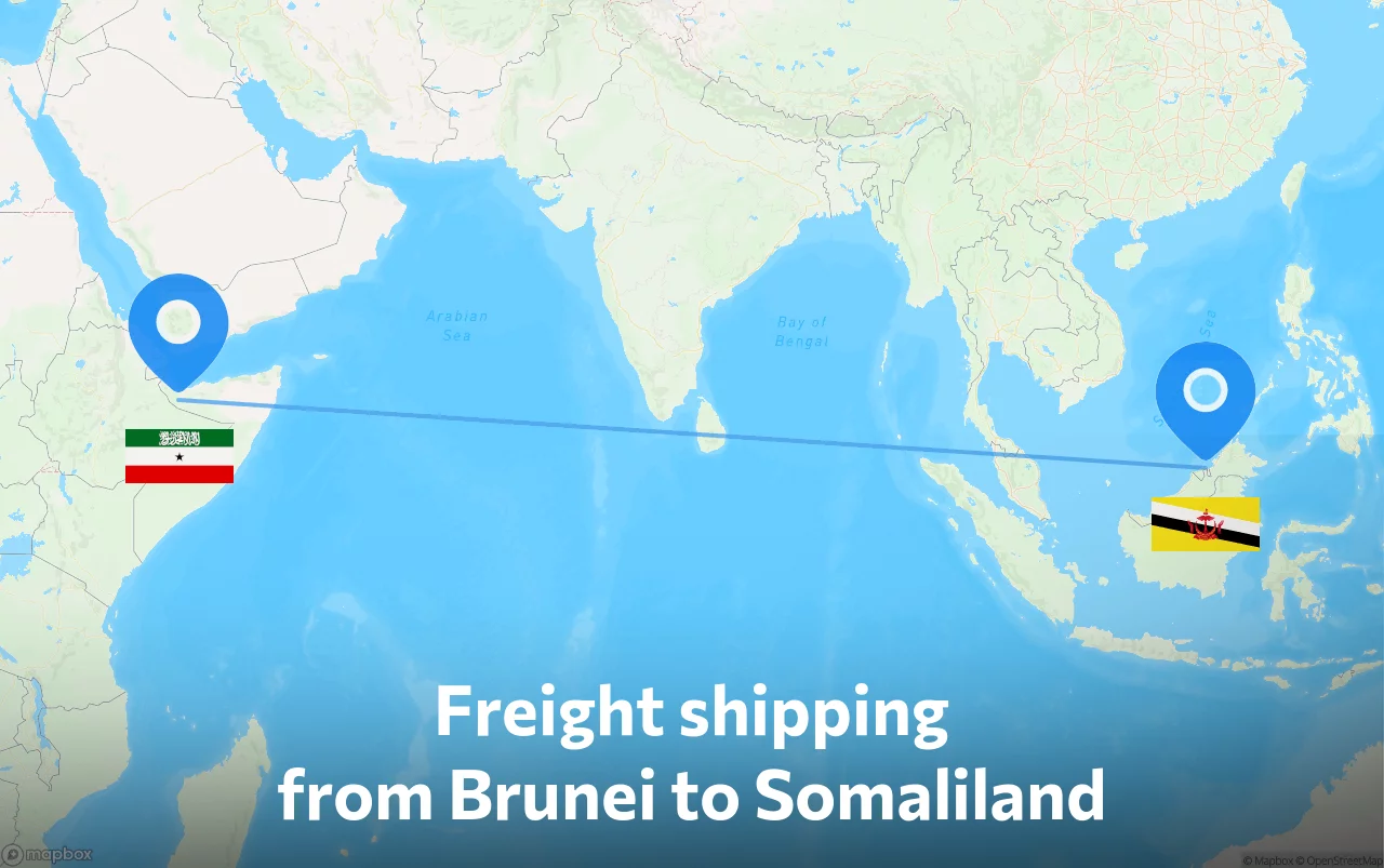 Shipping route from Brunei to Somaliland