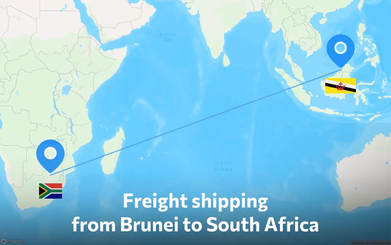Shipping route from Brunei to South Africa