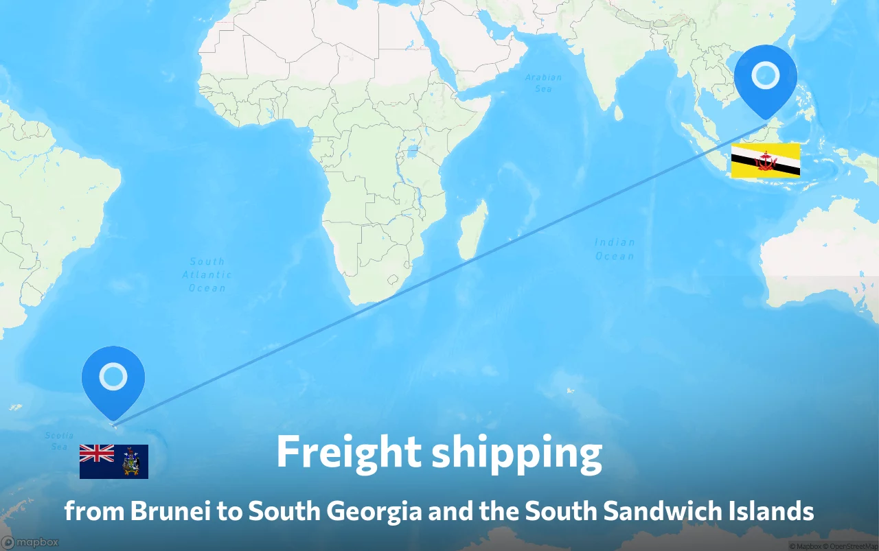 Shipping route from Brunei to South Georgia and the South Sandwich Islands