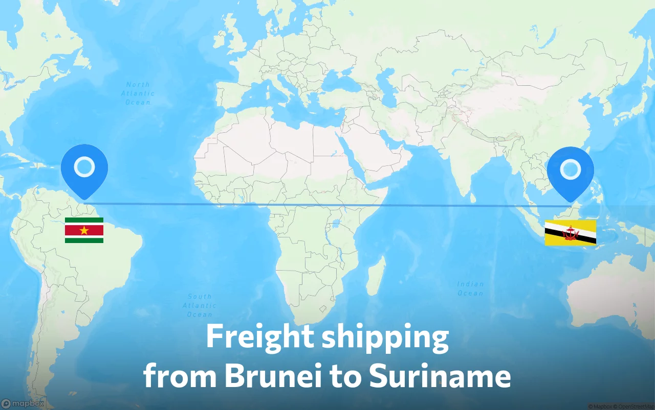 Shipping route from Brunei to Suriname