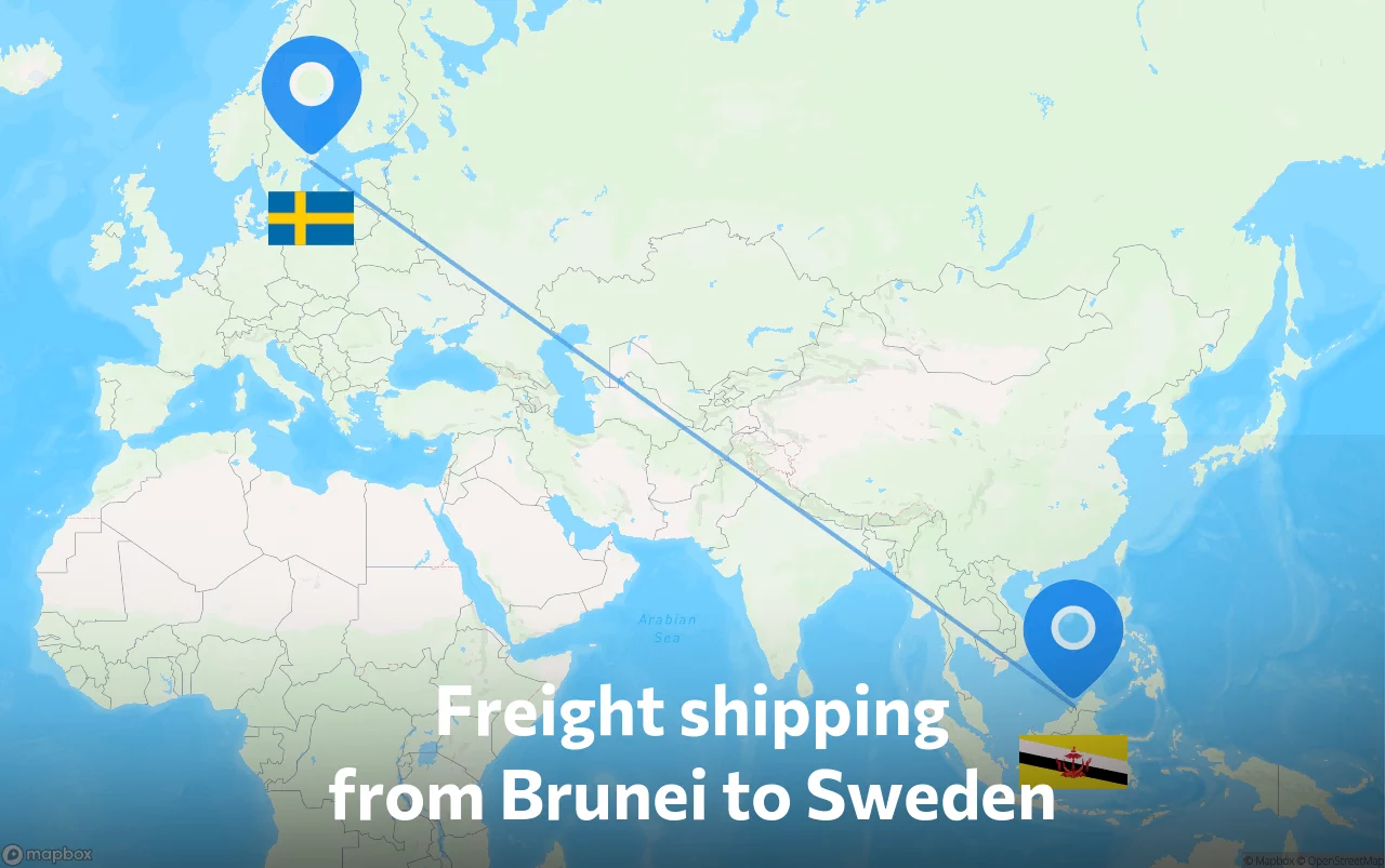Shipping route from Brunei to Sweden