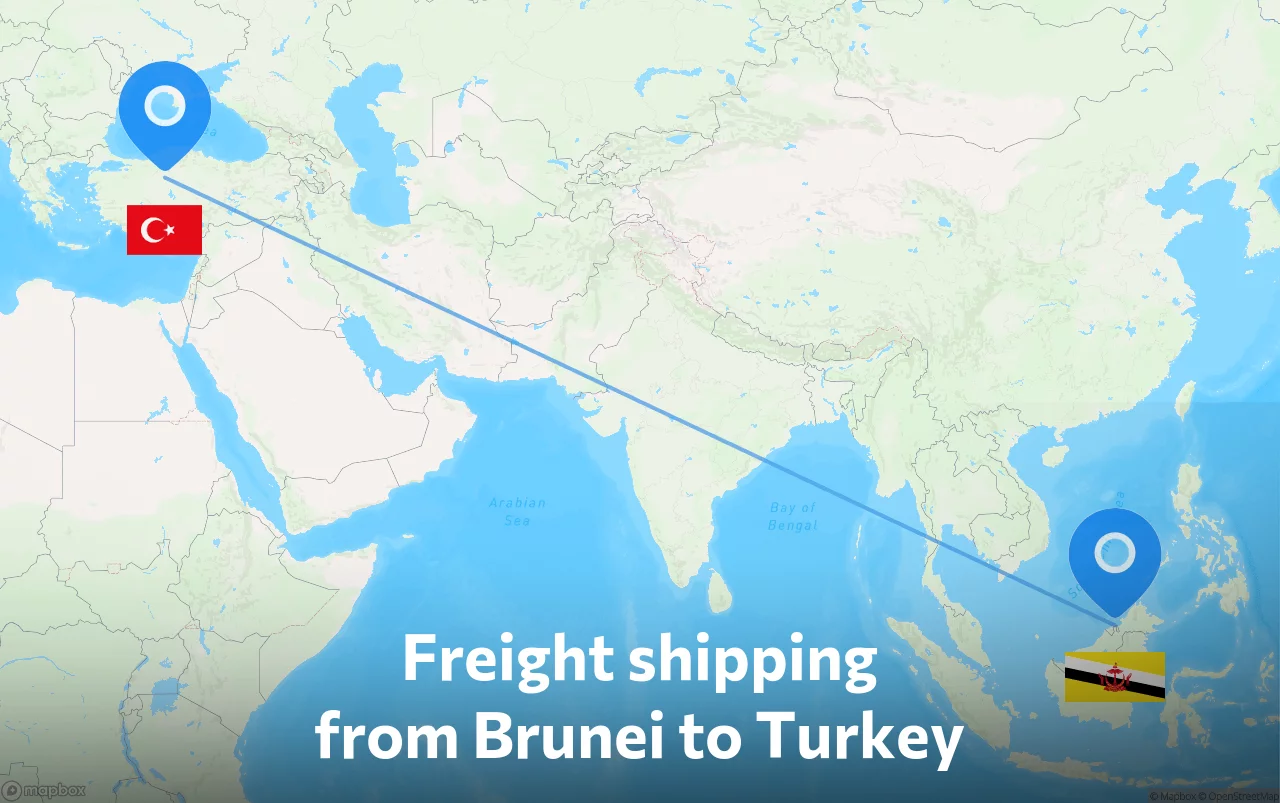 Shipping route from Brunei to Turkey