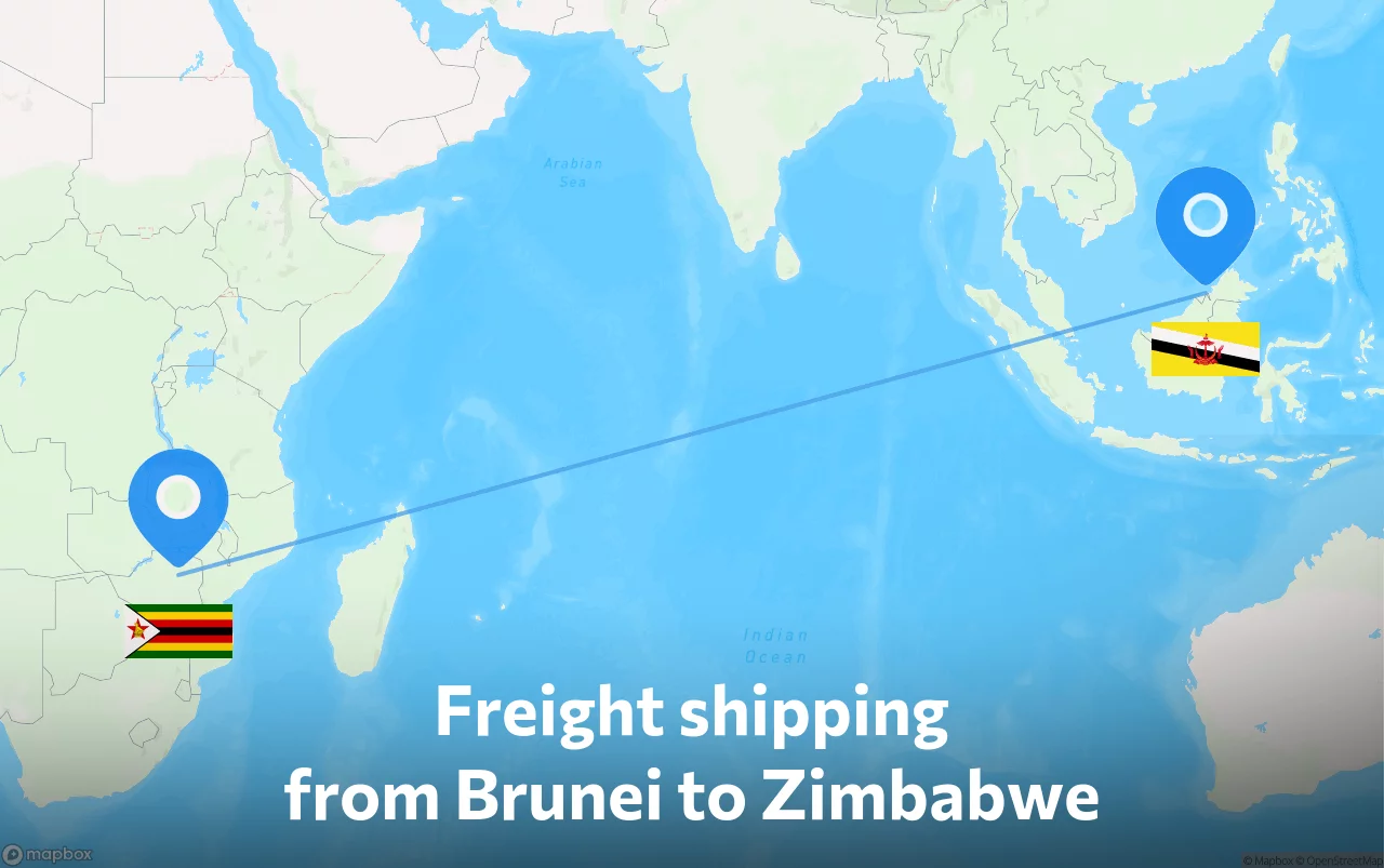 Shipping route from Brunei to Zimbabwe