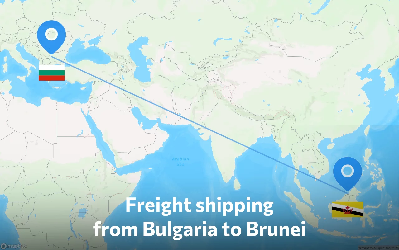 Shipping route from Bulgaria to Brunei