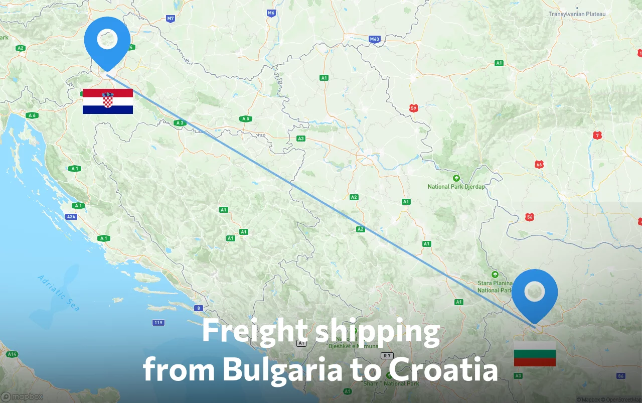 Shipping route from Bulgaria to Croatia