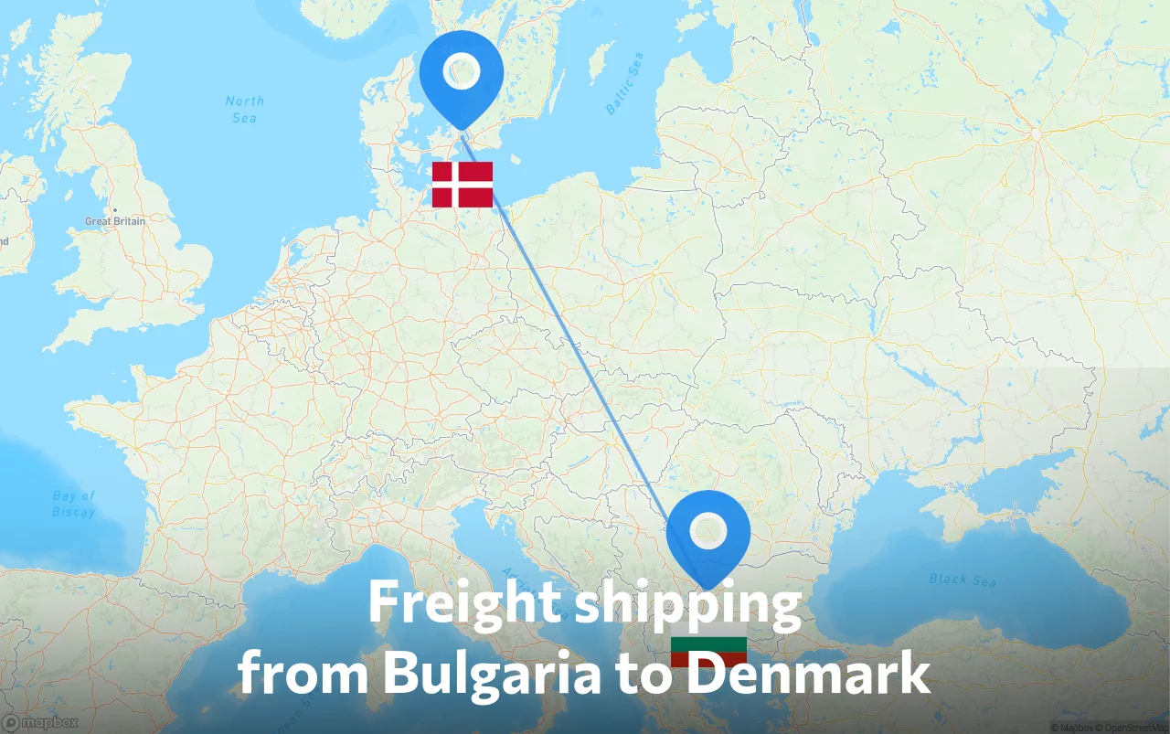 Shipping route from Bulgaria to Denmark