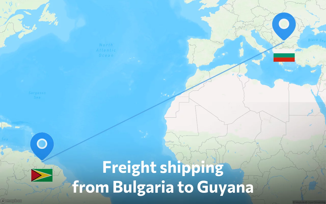 Shipping route from Bulgaria to Guyana