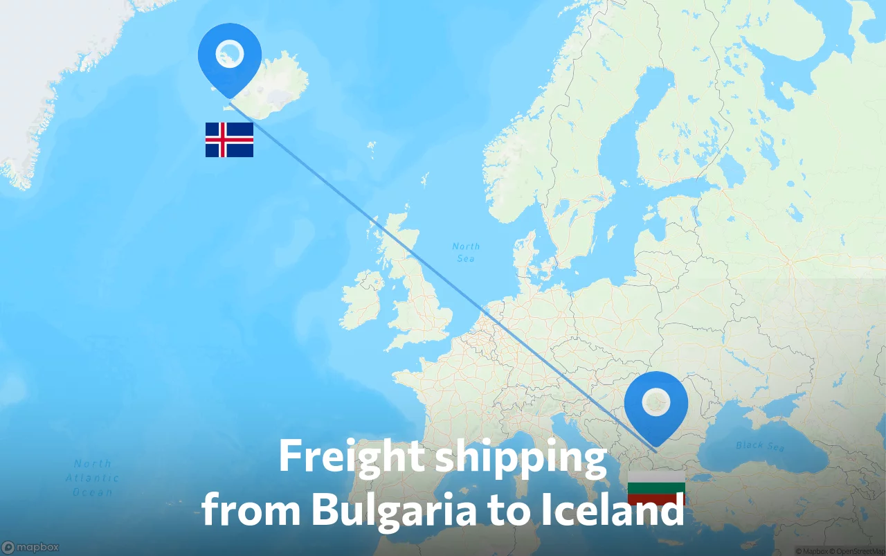 Shipping route from Bulgaria to Iceland
