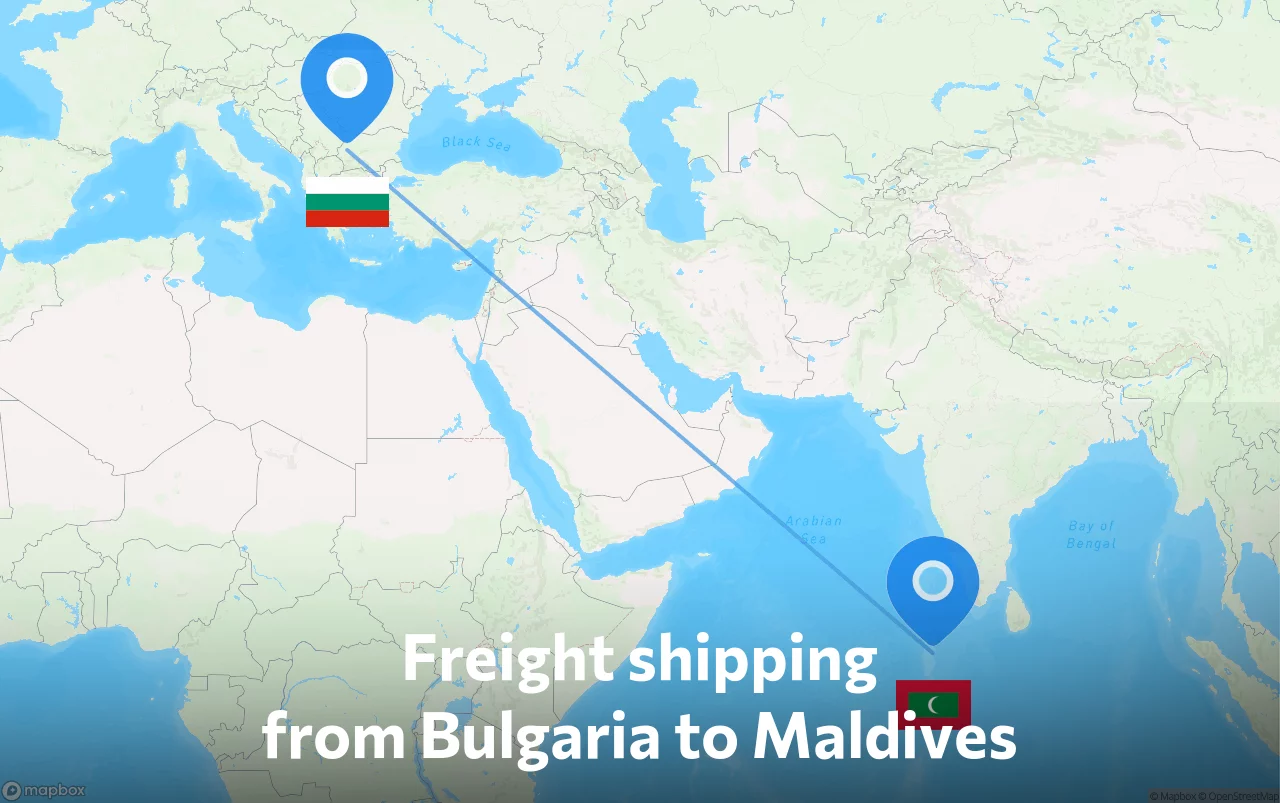 Shipping route from Bulgaria to Maldives