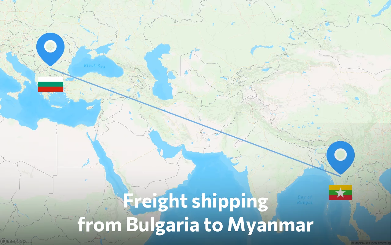 Shipping route from Bulgaria to Myanmar