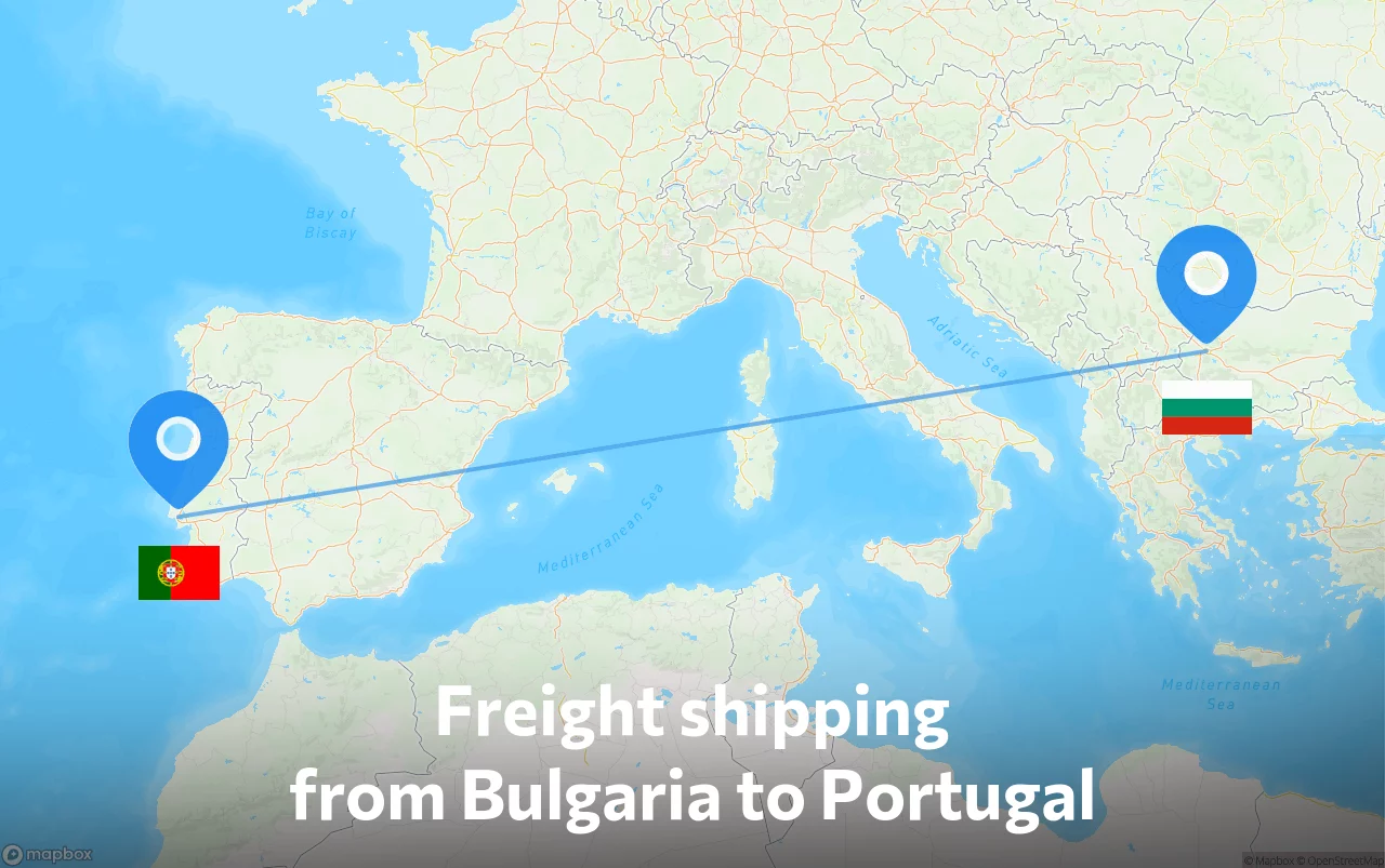 Shipping route from Bulgaria to Portugal