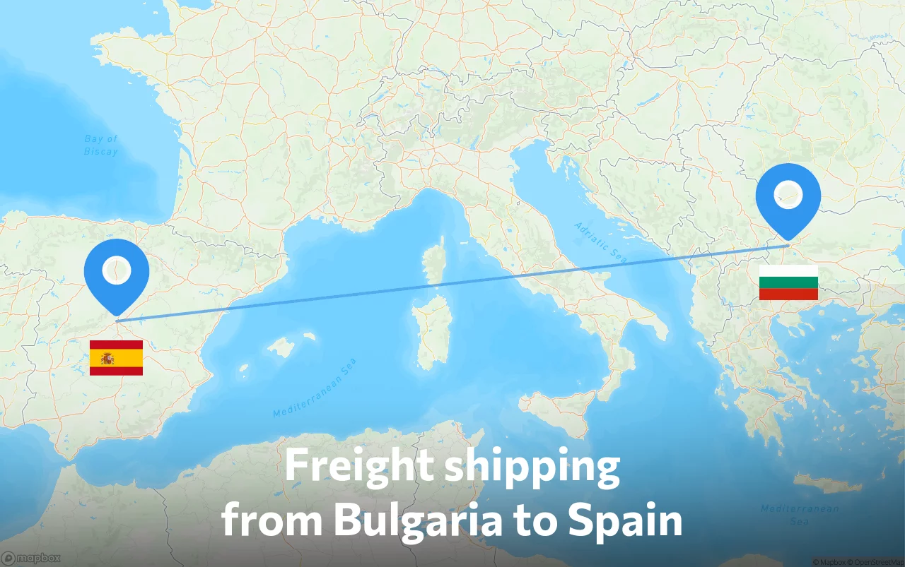 Shipping route from Bulgaria to Spain