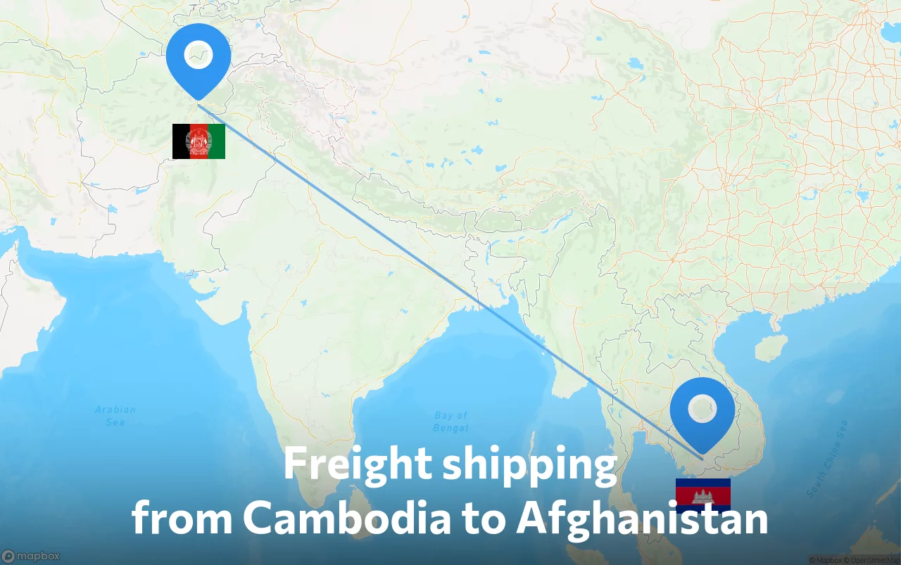 Shipping route from Cambodia to Afghanistan