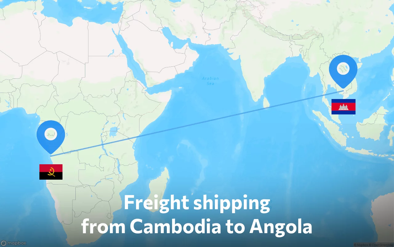 Shipping route from Cambodia to Angola
