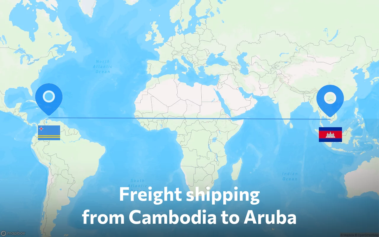 Shipping route from Cambodia to Aruba