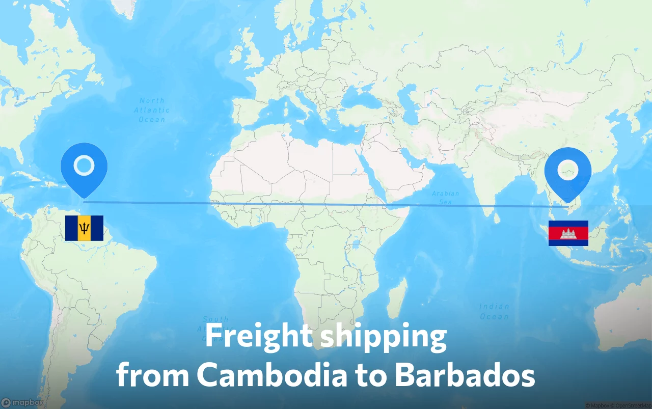 Shipping route from Cambodia to Barbados